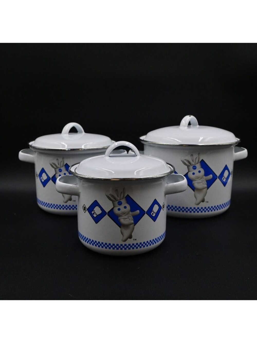 Pillsbury Doughboy Pots With Lid Set Of 3 Vintage 90s